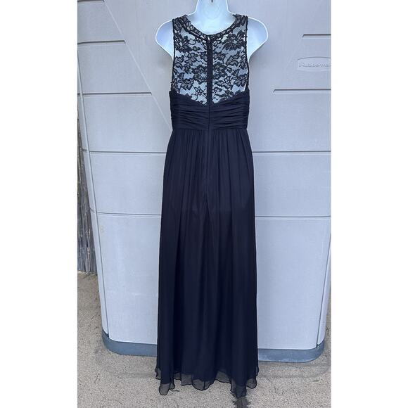 Aidan Mattox Black Illusion Neckline Lace & Silk Chiffon Gown Sz 6 Party Formal - Picture 7 of 16